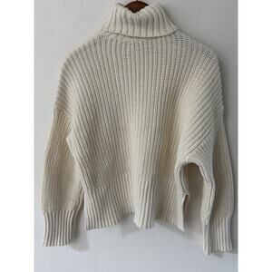 Madewell Womens Crop Top Sweater XS Thick Turtle Neck Fold Over Cream Casual